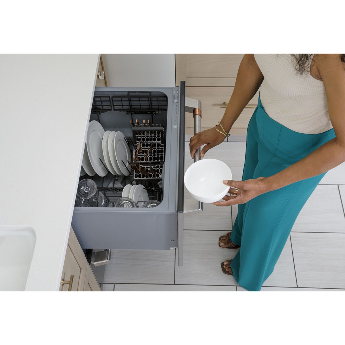 Cafe 24 in. Top Control Flush-Mount Dishwasher Drawer with 49 dBa Sound Level - Matte White, Matte White, hires
