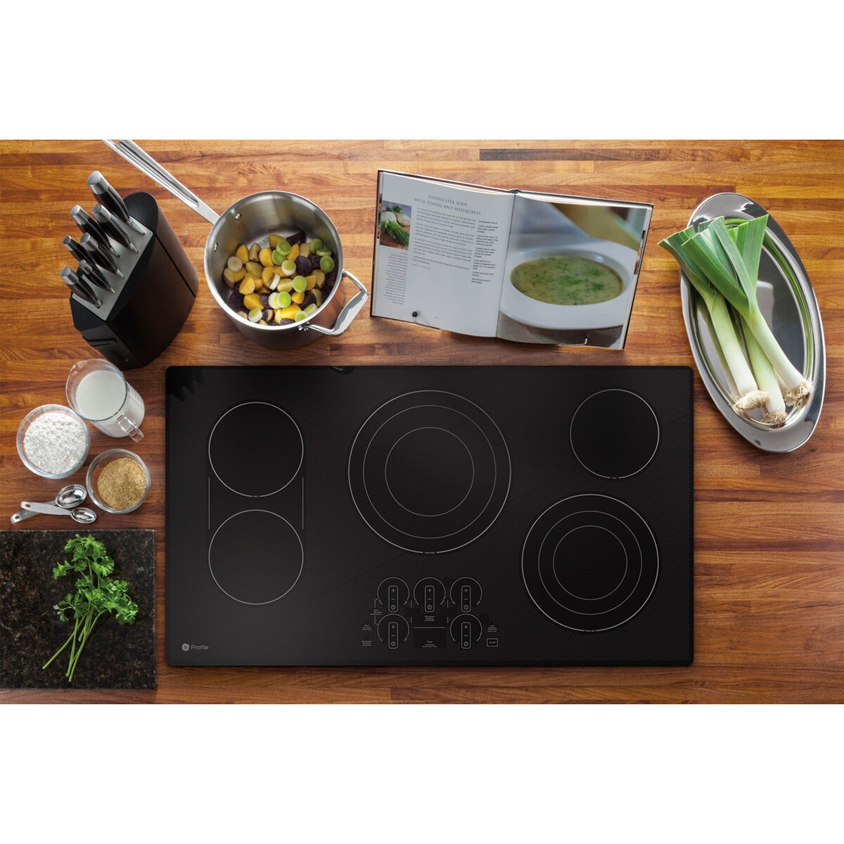 GE Profile 36 in. 5-Burner Smart Electric Cooktop with Simmer Burner & Power Burner - Black, , hires