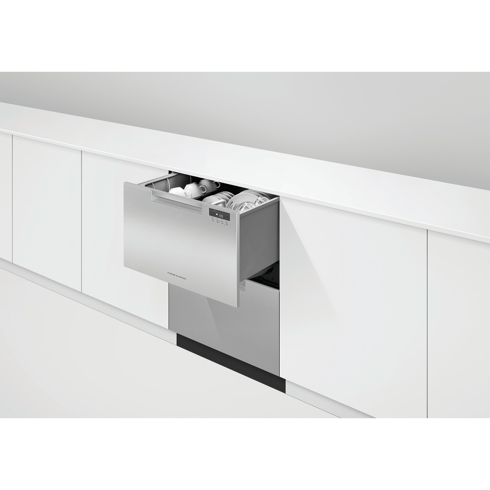 Fisher & Paykel Series 7 24 in. Smart Double Drawer with Front Control, 43 dBa Sound Level & Pocket - Stainless Steel, , hires