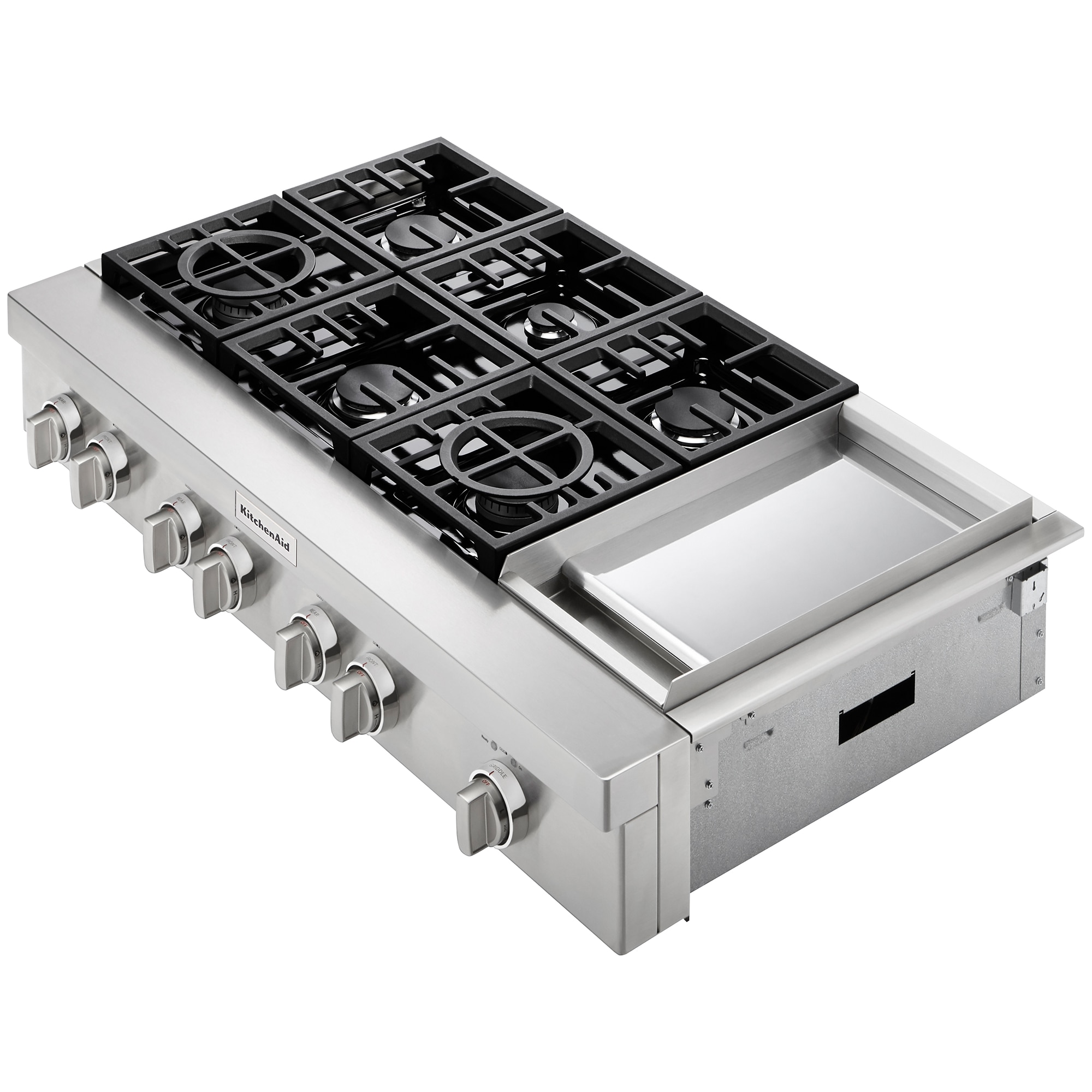 KitchenAid 48 in. 6-Burner Natural Gas Rangetop with Griddle, Simmer Burner & Power Burner - Stainless Steel, , hires