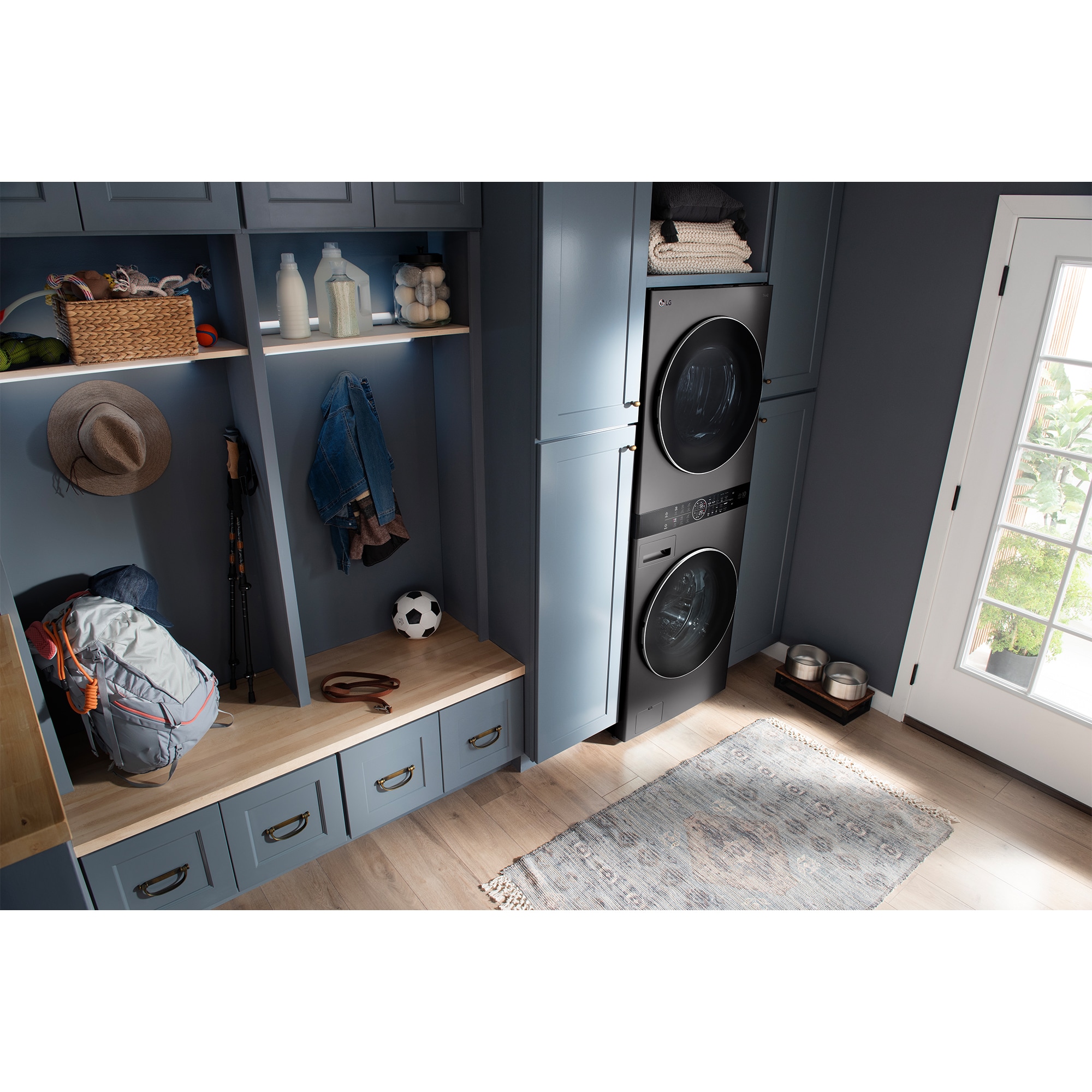 LG 27 in. 5.0 cu. ft. Smart Electric Front Load Ventless WashTower with Heat Pump, Center Control, AI Sensor Dry, Sanitize & Steam Cycle - Black Steel, , hires