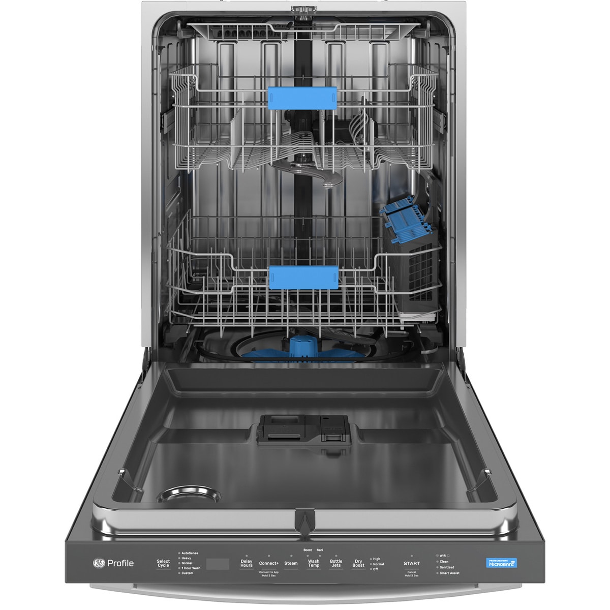 GE Profile 24 in. Top Control Flush-Mount Smart Dishwasher with 44 dBa Sound Level, 3rd-Rack & Dry Boost - Fingerprint Resistant Stainless, , hires