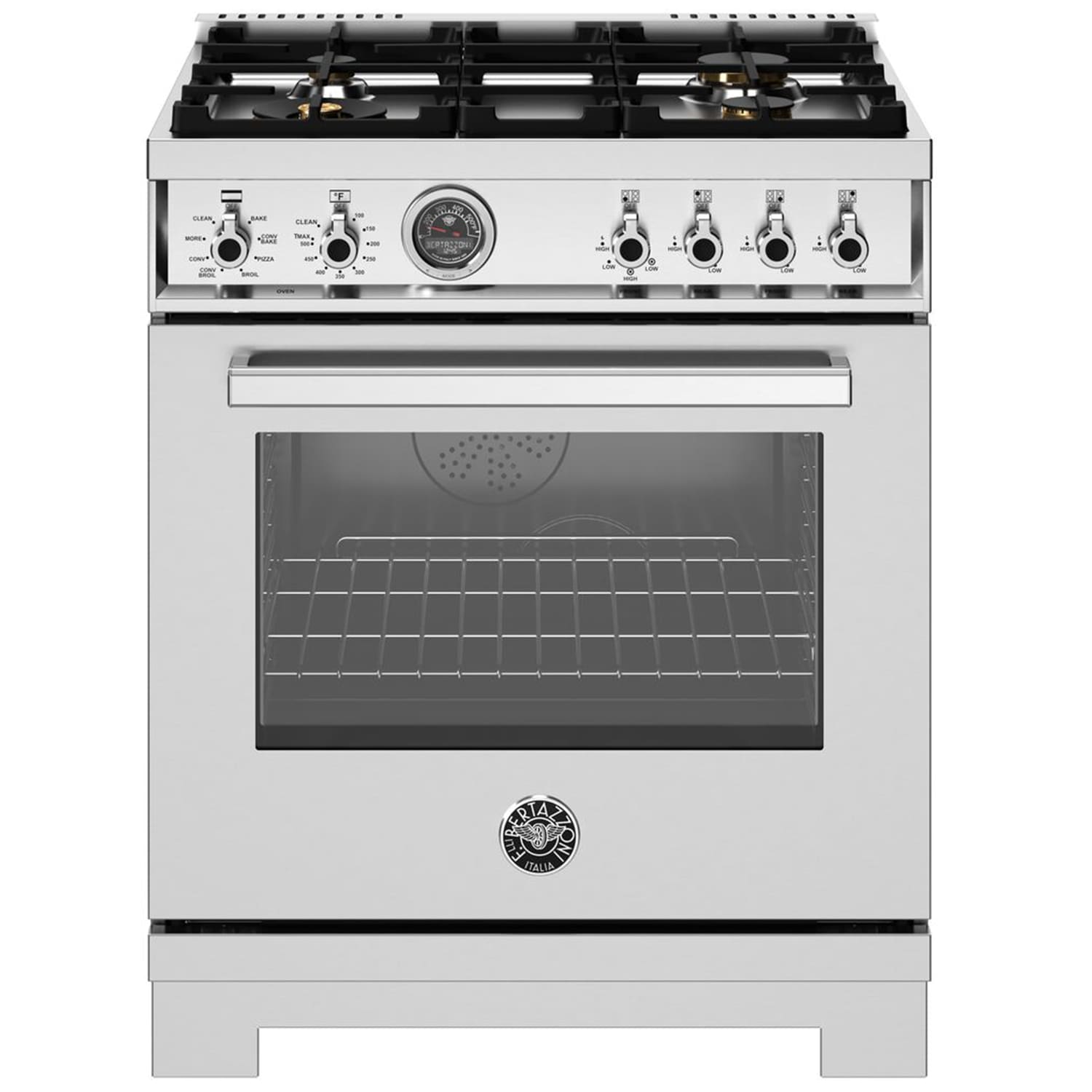 Bertazzoni Professional Series 30 in. 4.6 cu. ft. Air Fry Dual Convection Dual Fuel Range with 4 Sealed Burners - Stainless Steel, , hires