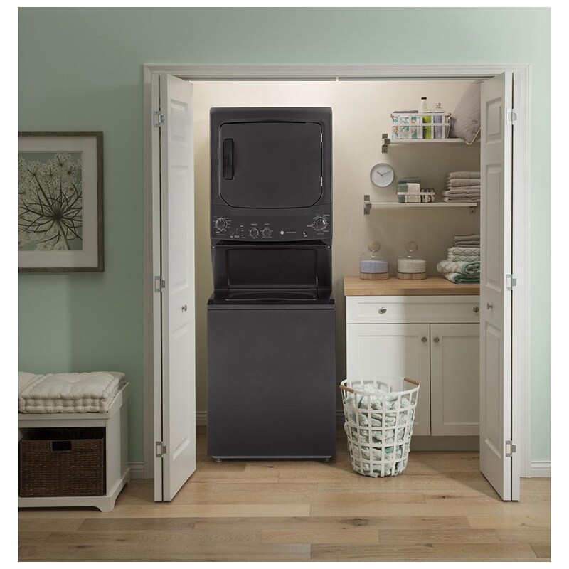 GE 27 in. Laundry Center with 3.8 cu. ft. Washer with 11 Wash Programs & 5.9 cu. ft. Gas Dryer with 4 Dryer Programs & Wrinkle Care - Gray, Gray, hires