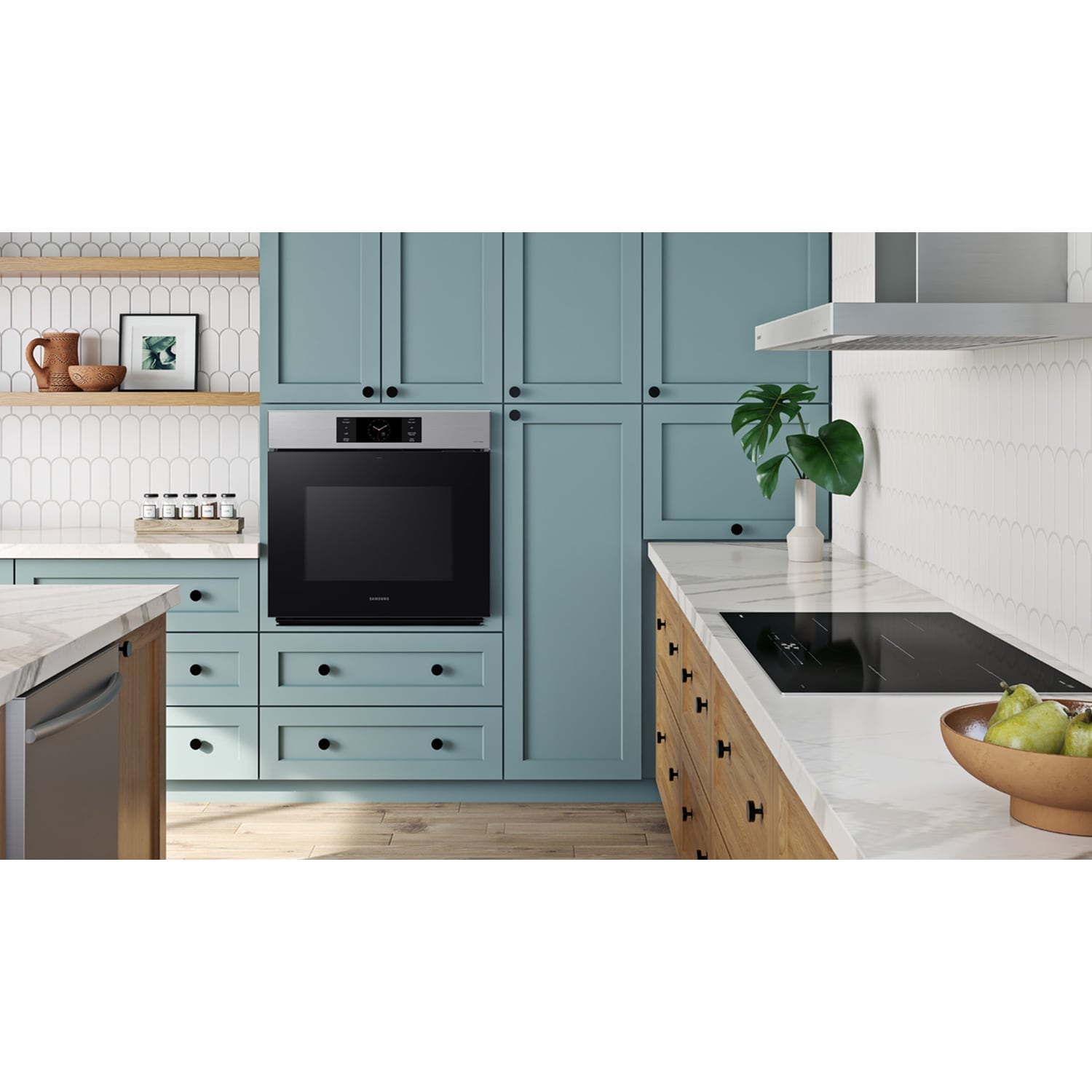 Samsung 36 in. Smart Convertible Chimney Style Range Hood with 630 CFM, 4 Fan Speed & 1 LED Light - Clean Gray, Gray, hires