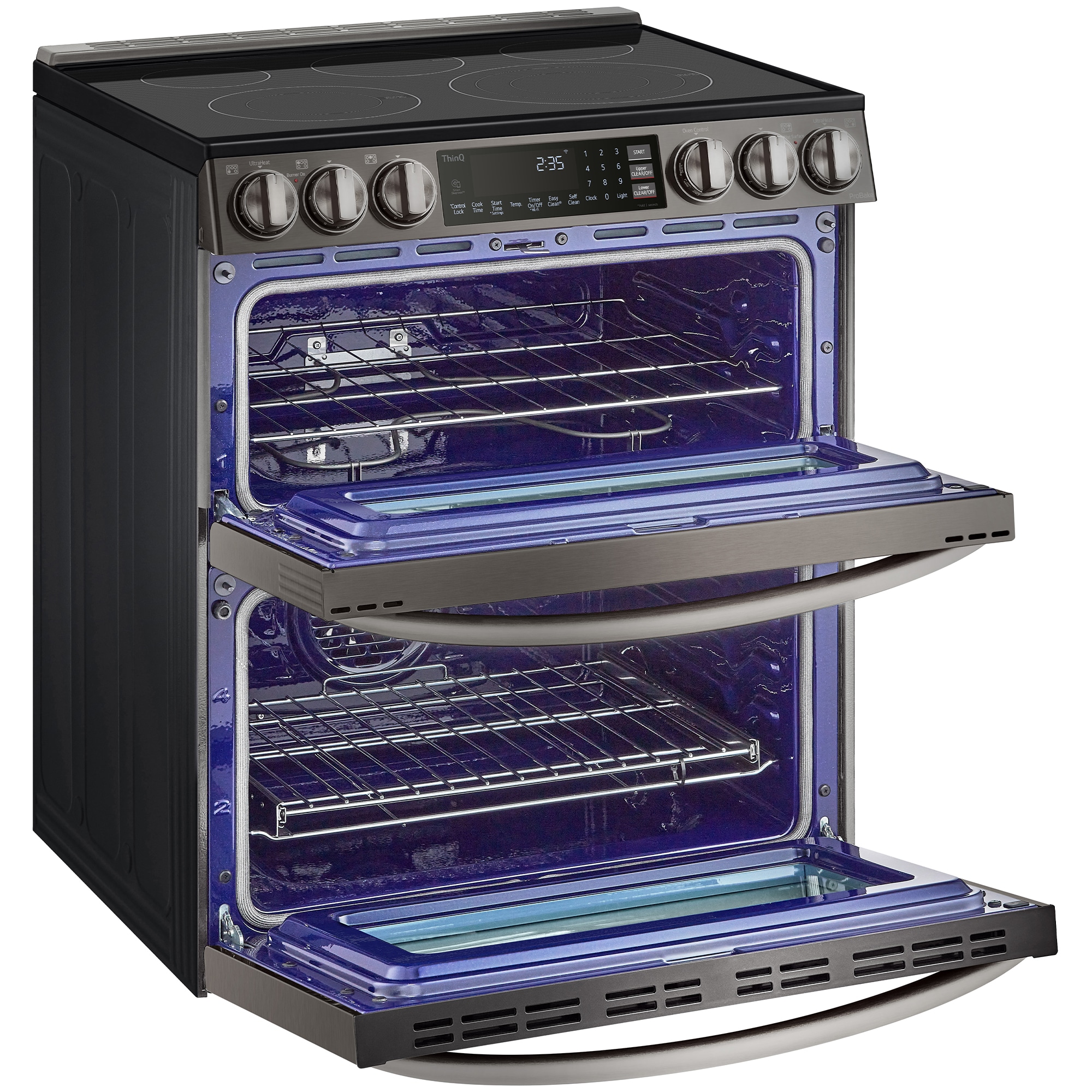 LG InstaView 30 in. 7.3 cu. ft. Smart Air Fry True European Convection Double Oven Slide-In Electric Range with Smoothtop Burners - PrintProof Black Stainless Steel, PrintProof Black Stainless Steel, hires