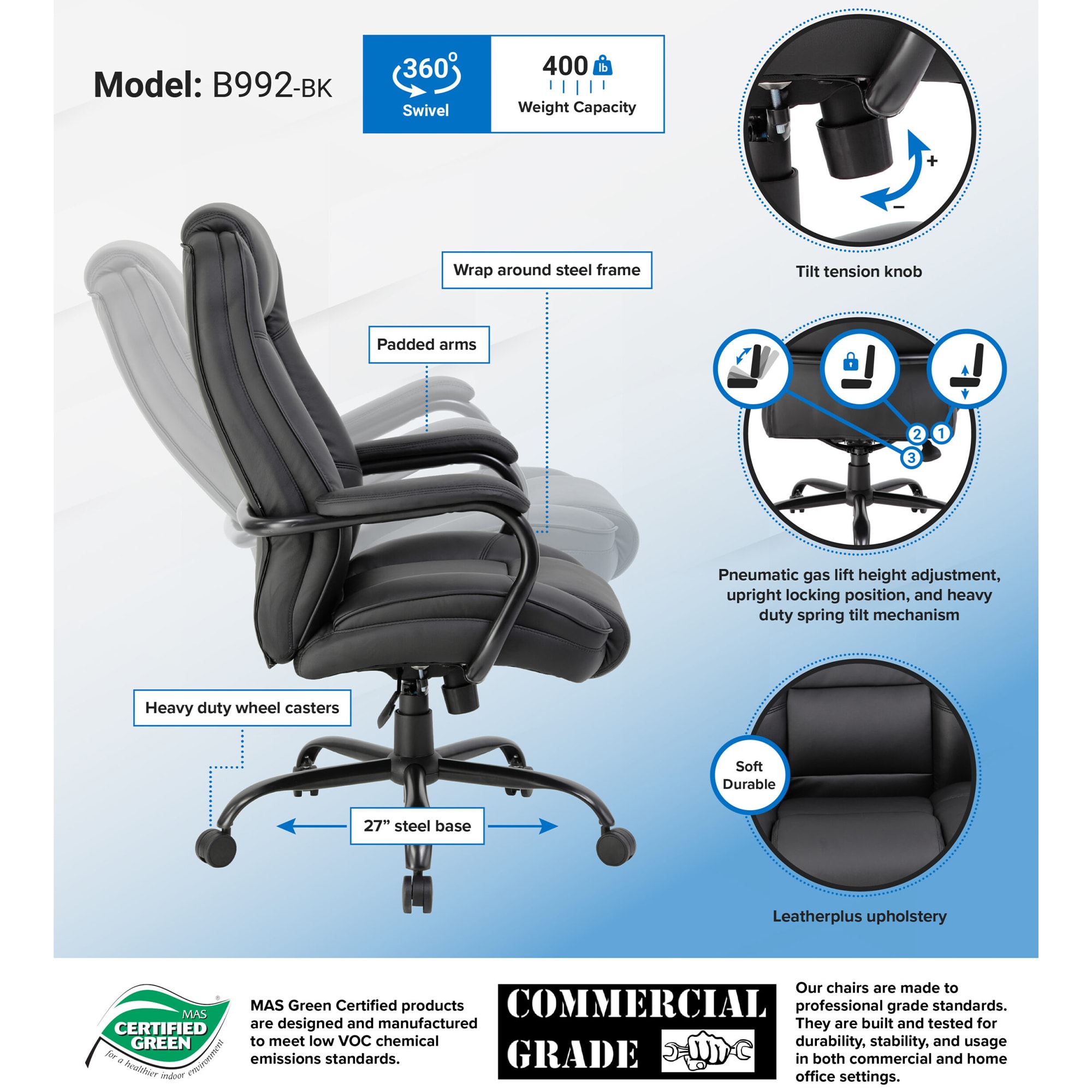 Boss Heavy Duty Big & Tall Executive Chair - Black, , hires