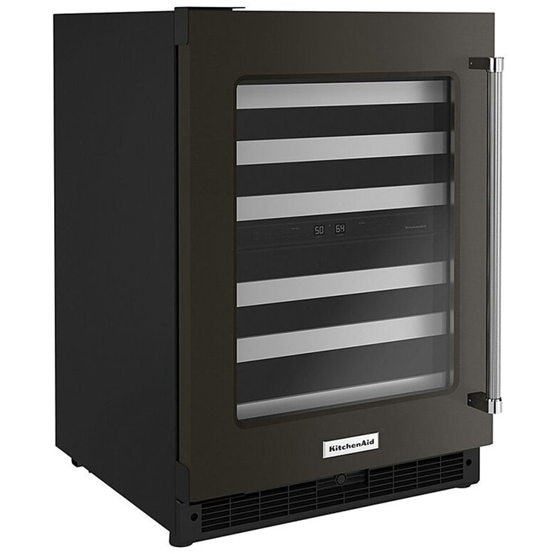 KitchenAid 24 in. Undercounter Wine Cooler with Metal Racks, Dual Temperature Zones & 46 Bottle Capacity - Black Stainless Steel, Black Stainless, hires