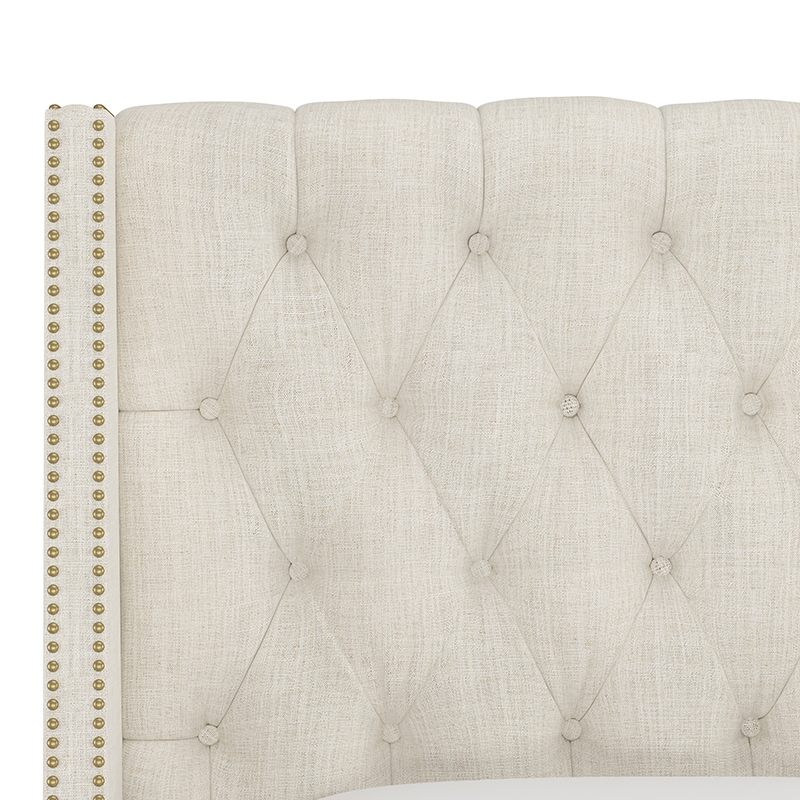 Skyline King Nail Button Tufted Wingback Headboard in Linen - Talc, Cream, hires
