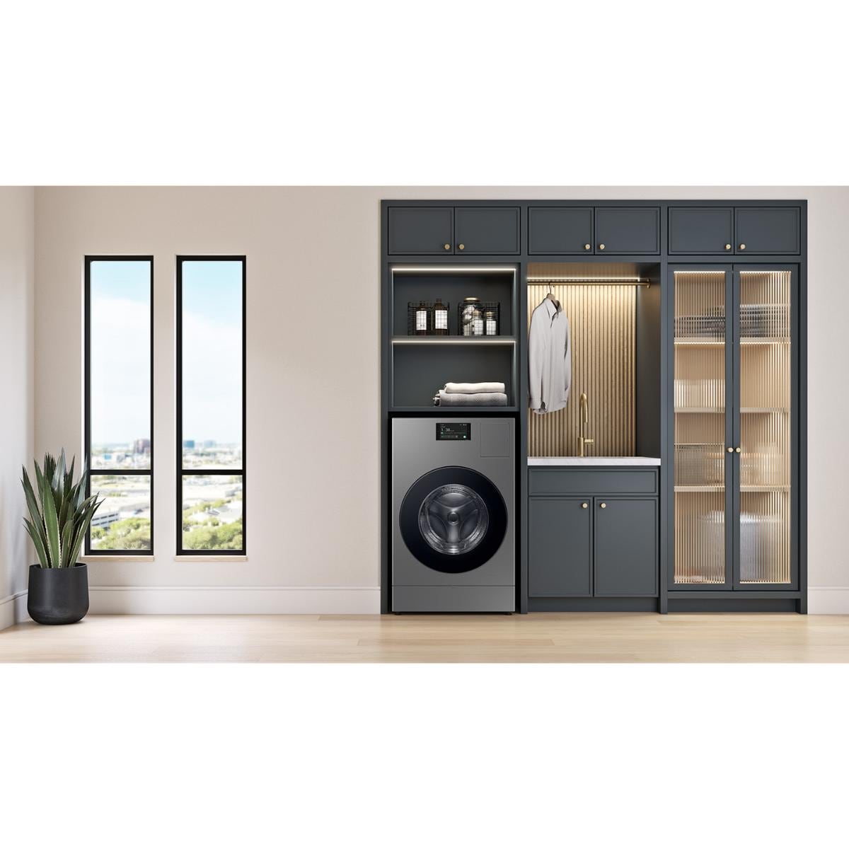 Samsung Bespoke 27 in. 5.3 cu. ft. Smart Electric Front Load AI All-in-one Combo with Sanitize and Steam Cycle - Dark Steel, Dark Steel, hires