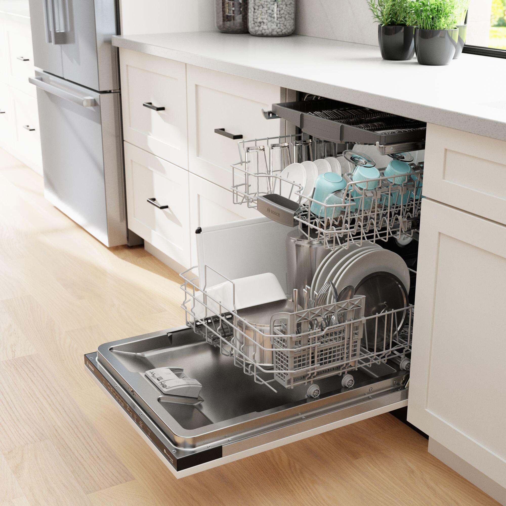 Bosch 300 Series 24 in. Top Control Smart Dishwasher with 46 dBa Sound Level, 3rd-Rack & PureDry - Custom Panel Ready, Custom Panel Required, hires