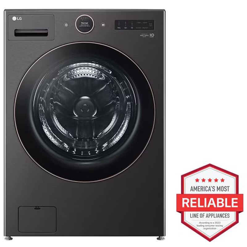 LG 27 in. 5.0 cu. ft. Smart Stackable Front Load Washer with AI DD Built-In Intelligence, TurboWash 360 Technology, Allergiene, Sanitize & Steam Wash Cycle - Black, Black Steel, hires