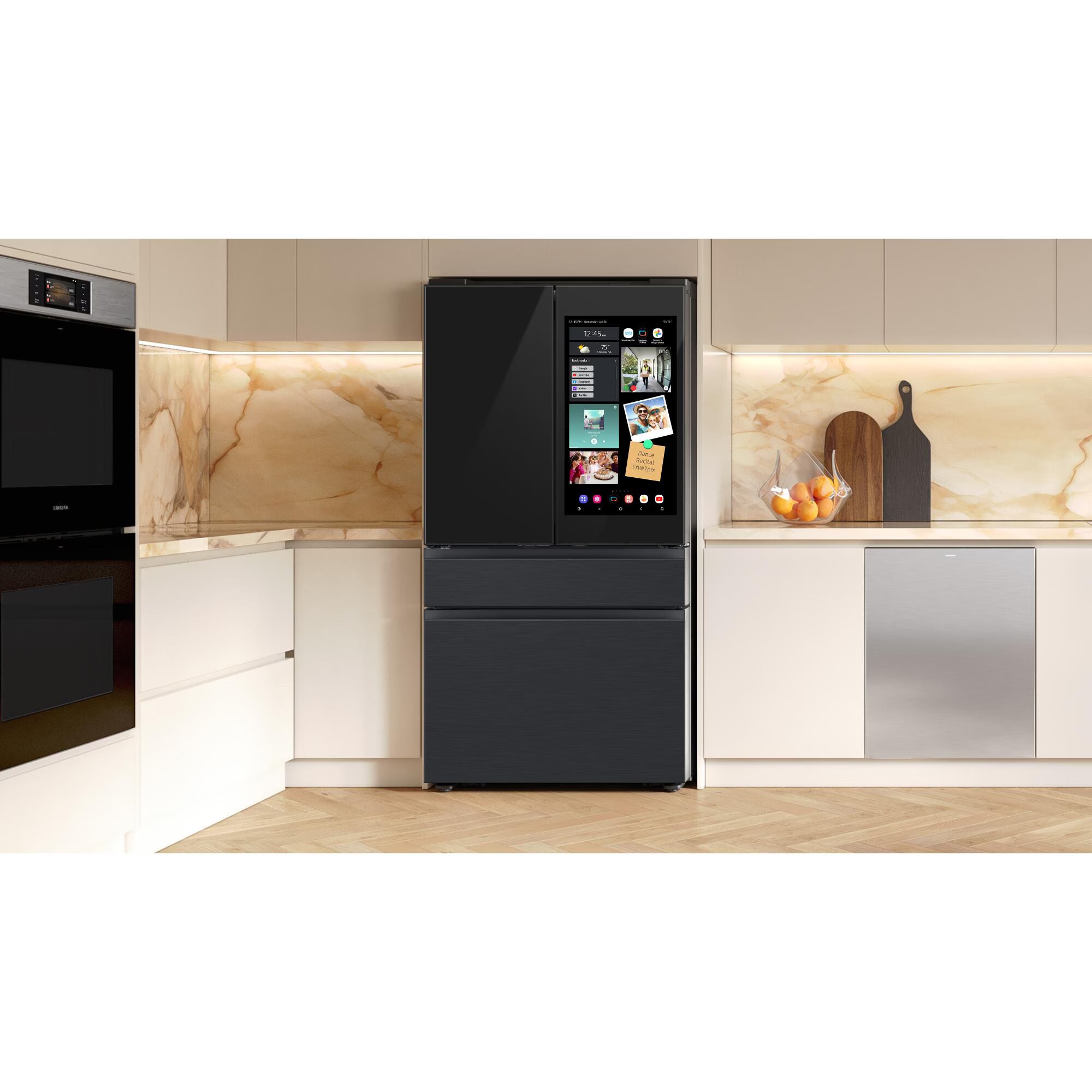 Samsung Bespoke 36 in. 28.6 cu. ft. Smart 4-Door French Door Refrigerator with AI Family Hub+, Beverage Center & Internal Water Autofill Pitcher - Charcoal Glass & Matte Black, , hires