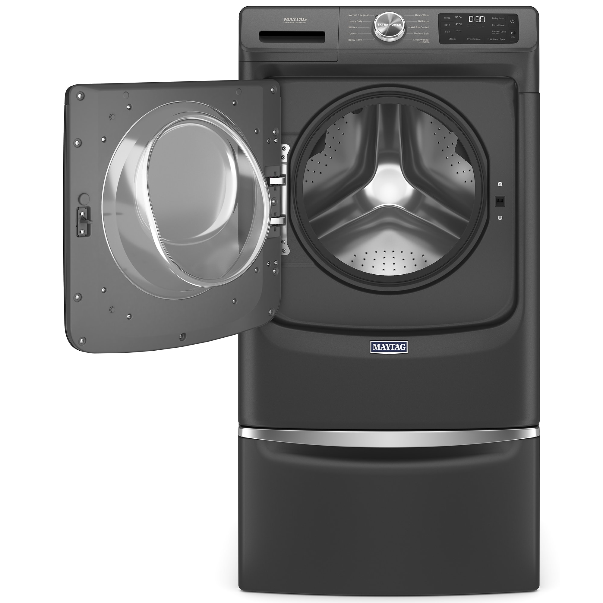 Maytag 27 in. 4.5 cu. ft. Front Loading Washer with 10 Wash Programs, 9 Wash Options, Sanitize Cycle & Steam Wash Cycle - Volcano Black, Volcano Black, hires