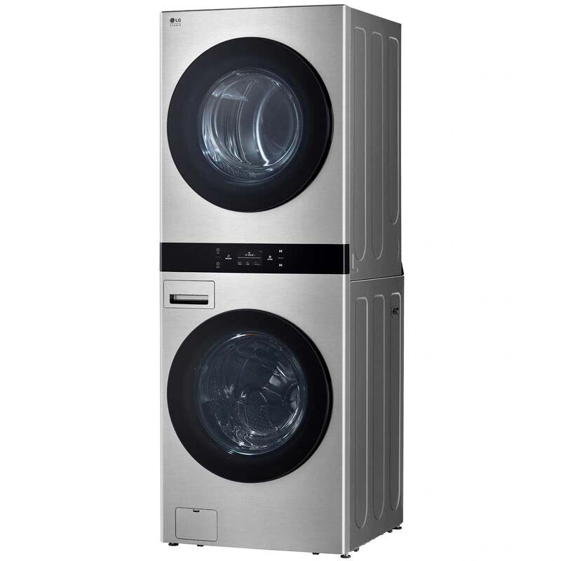 LG 27 in. 5.0 cu. ft. Smart Gas Front Load WashTower with AI Sensor Dry, TurboSteam, Allergiene Cycle, ezDispense, AI DD 2.0 Advanced Washing, Sensor Dry, Sanitize & Steam Cycle - Noble Steel, Noble Steel, hires