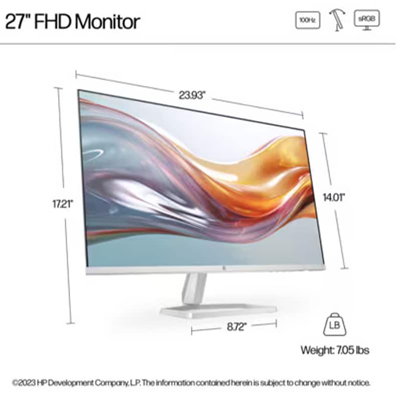HP Series 5 27 inch FHD White Monitor - 527sw, , hires