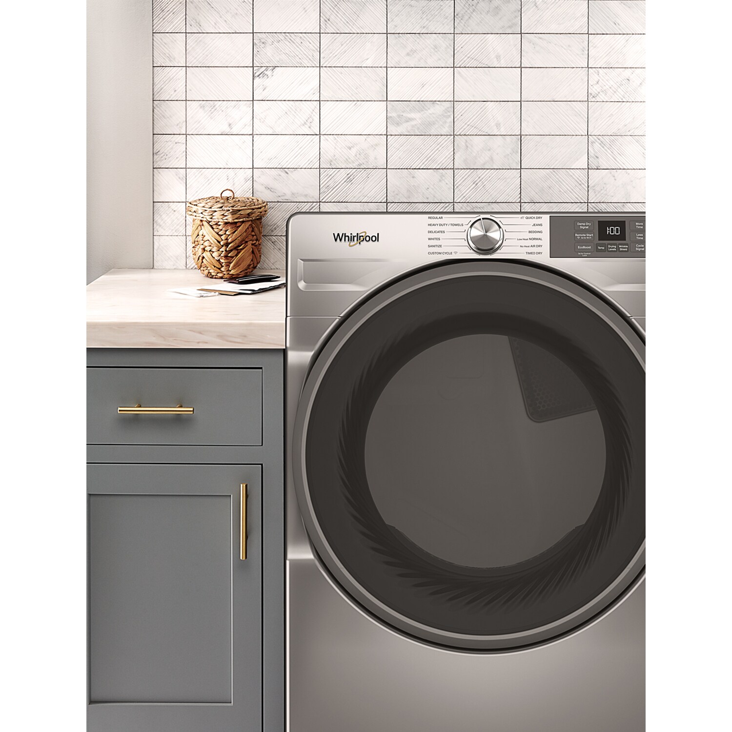 Whirlpool 27 in. 7.4 cu. ft. Smart Stackable Gas Dryer with Sensor Dry & Sanitize Cycle - Radiant Silver, Silver, hires
