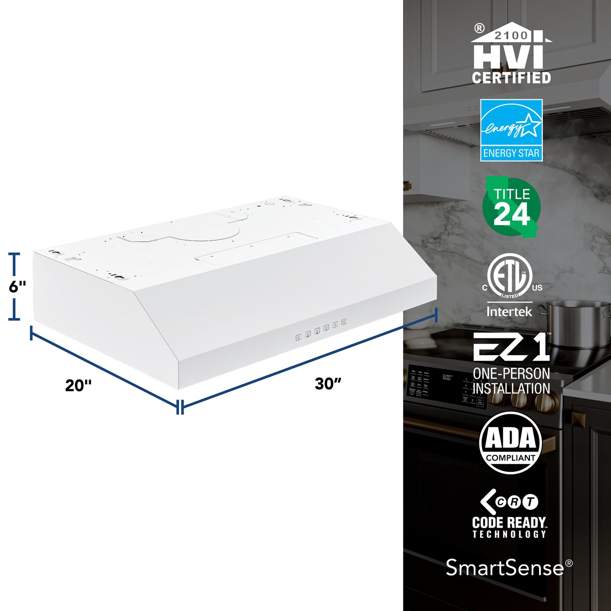 Broan Glacier GLA3 Series 30 in. Convertible Standard Style Range Hood with 490 CFM, 3 Fan Speeds & 2 LED Lights - White, , hires