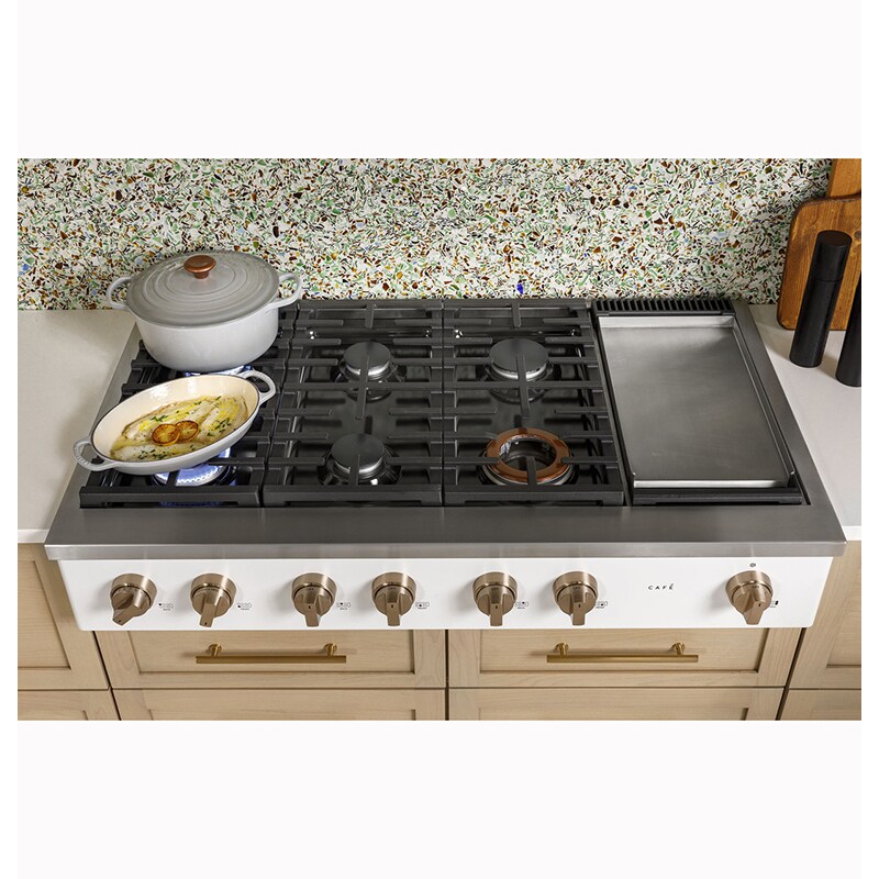 Cafe 48 in. 6-Burner Natural Gas Rangetop with Griddle, Simmer Burner & Power Burner - Matte Black, Matte Black, hires