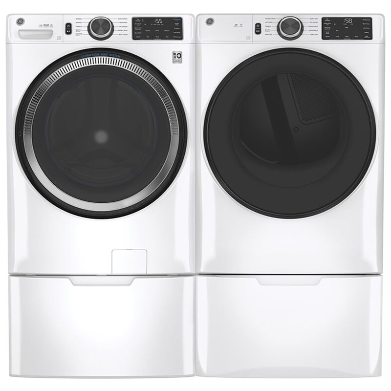 GE 28 in. 7.8 cu. ft. Smart Stackable Gas Dryer with Sanitize Cycle & Sensor Dry - White, White, hires