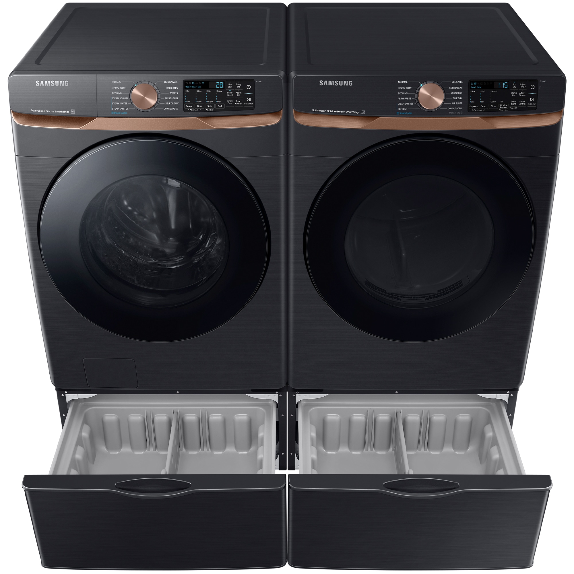 Samsung 27 in. 7.5 cu. ft. Smart Stackable Electric Dryer with Sanitize+, Steam Cycle & Sensor Dry - Brushed Black, Brushed Black, hires