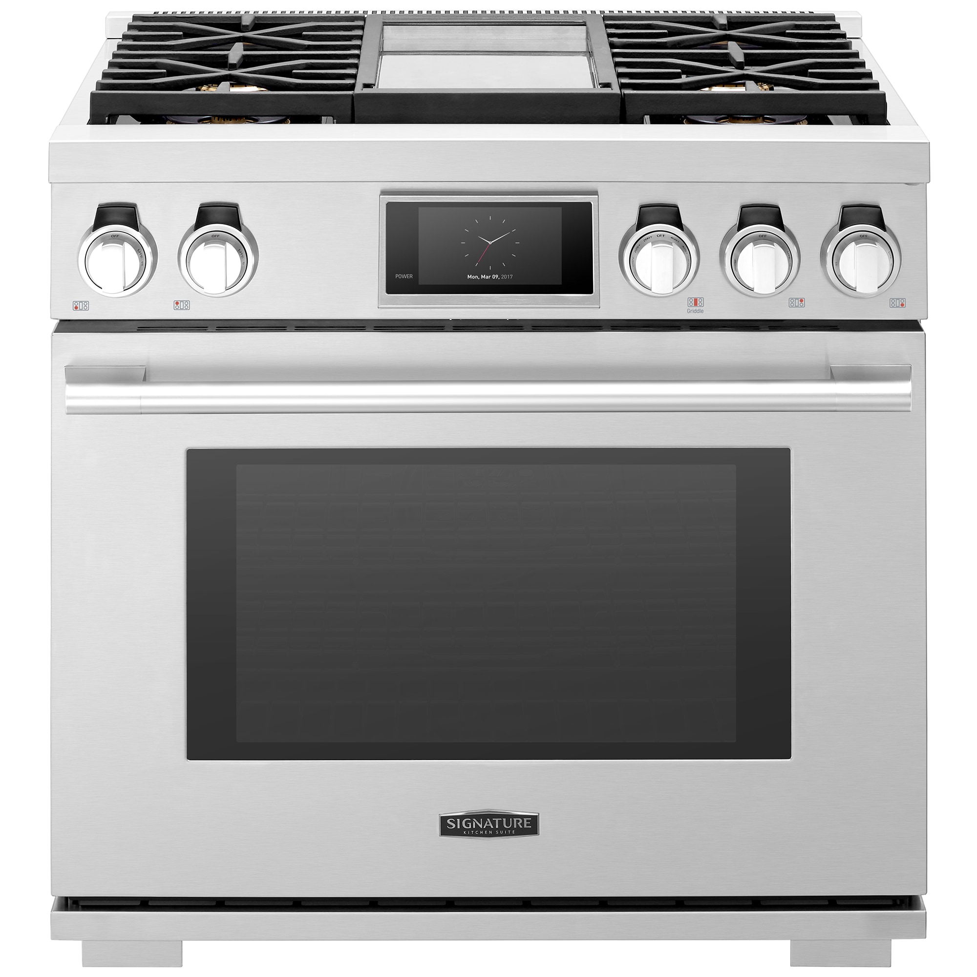 Signature Kitchen Suite 36 in. 6.3 cu. ft. Smart Standard Convection Steam Gas Range with 4 Sealed Burners & Griddle - Stainless Steel, , hires
