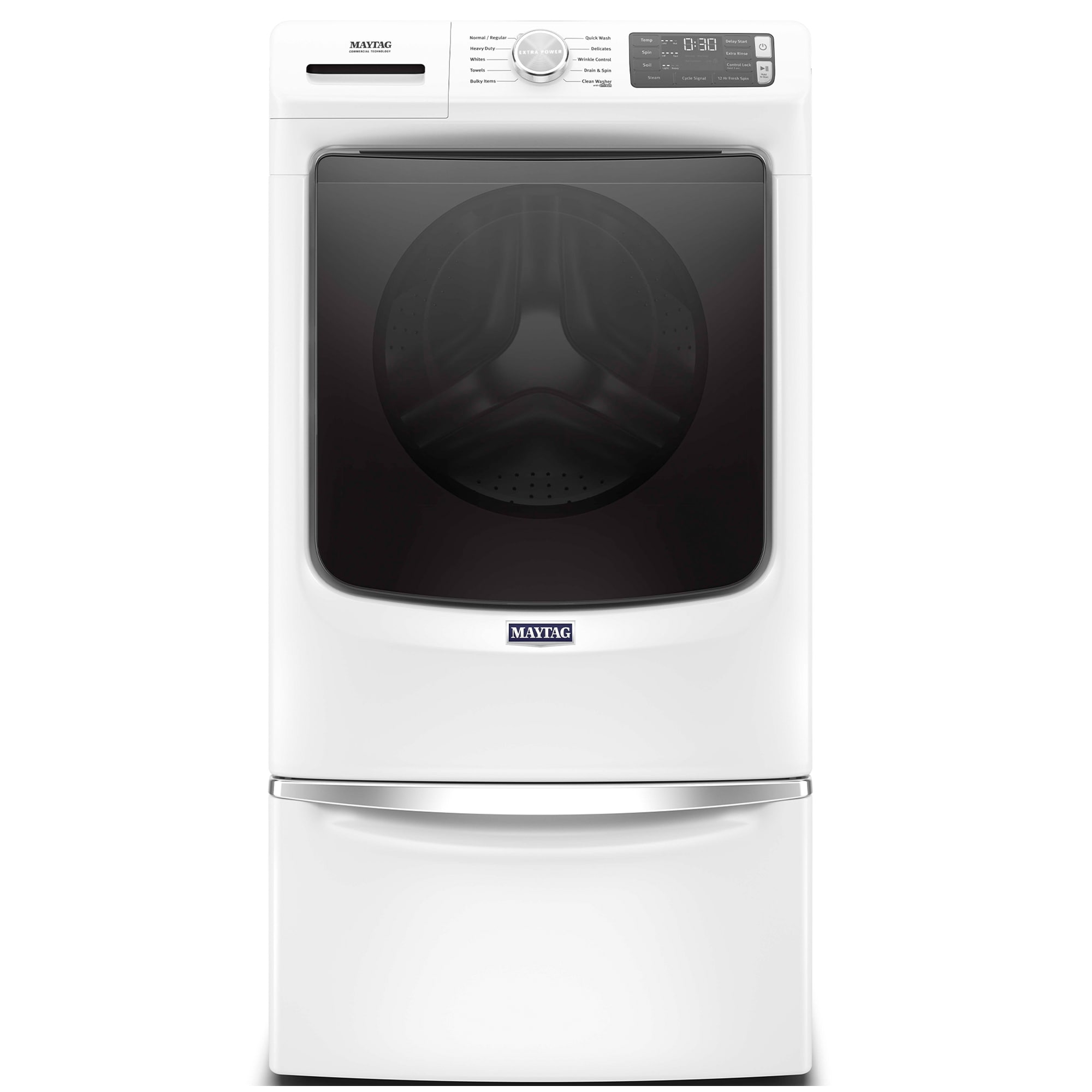 Maytag 27 in. 4.5 cu. ft. Stackable Front Load Washer with Extra Power and 12-Hr Fresh Spin Option - White, White, hires