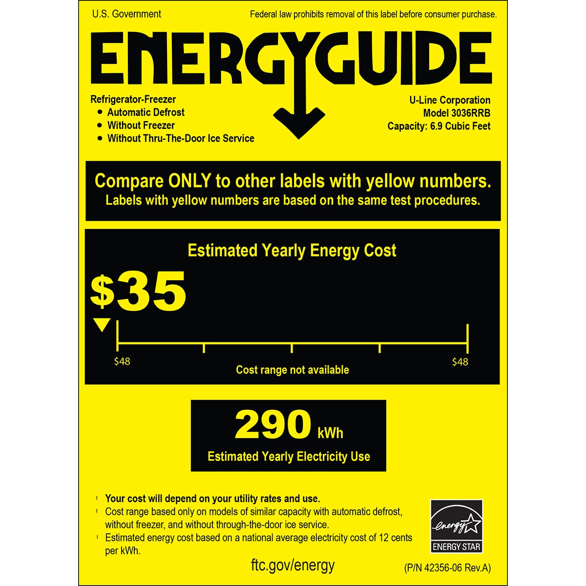 U-Line 3000 Series 36 in. 6.9 cu.ft. Built-In Counter Depth Freeezerless Refrigerator - Custom Panel Ready, , hires