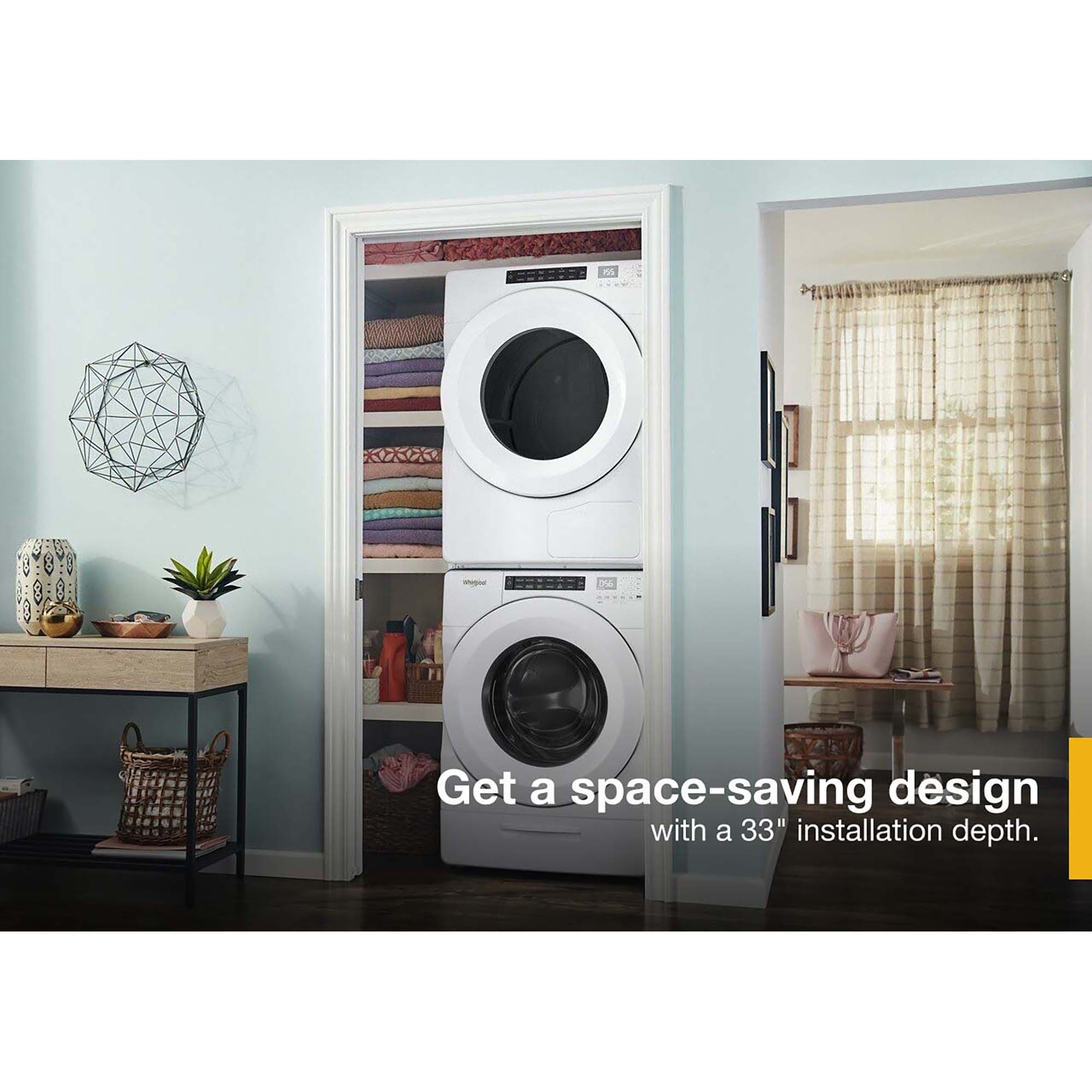Whirlpool 27 in. 4.3 cu. ft. Closet-Depth Stackable Front Load Washer with Sanitize with Oxi - White, , hires