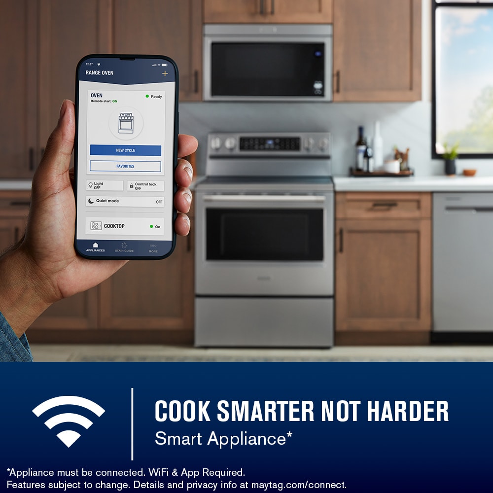 Maytag 30 in. 5.3 cu. ft. Smart Air Fry Standard Convection Electric Range with Radiant Burners, Grill & Griddle - Fingerprint Resistant Stainless, , hires