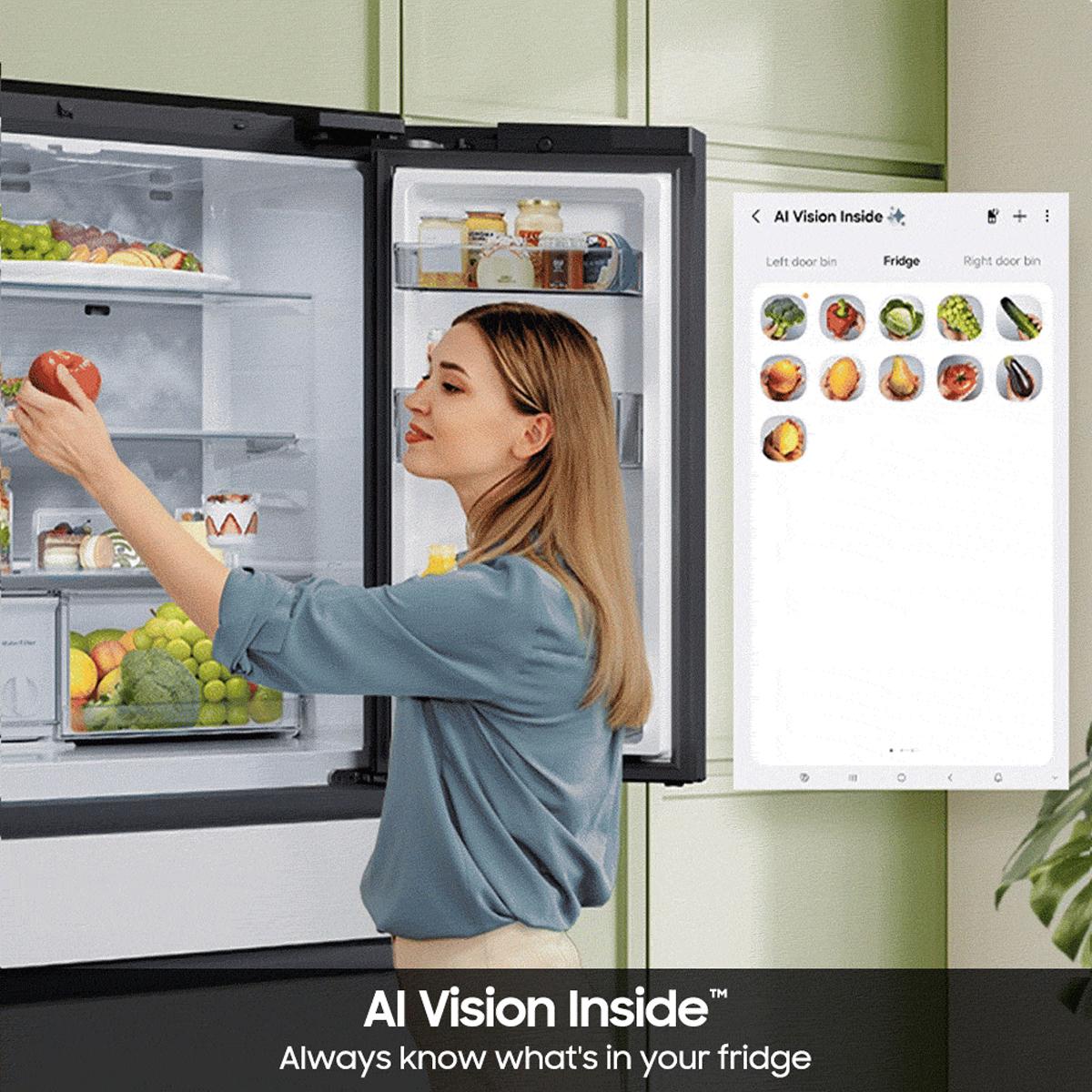 Samsung Bespoke 36 in. 22.5 cu. ft. Smart Counter Depth 4-Door French Door Refrigerator with AI Family Hub+, Beverage Center & Internal Water AutoFill Pitcher - White Glass, White Glass, hires