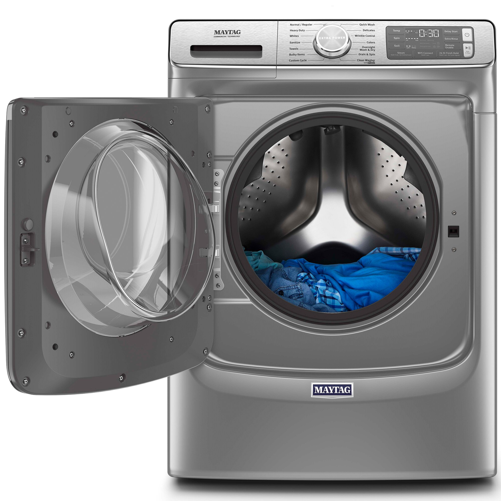 Maytag 27 in. 5.0 cu. ft. Smart Stackable Front Load Washer with Extra Power, 24-Hr Fresh Hold Option, Sanitize & Steam Wash Cycle - Metallic Slate, Metallic Slate, hires