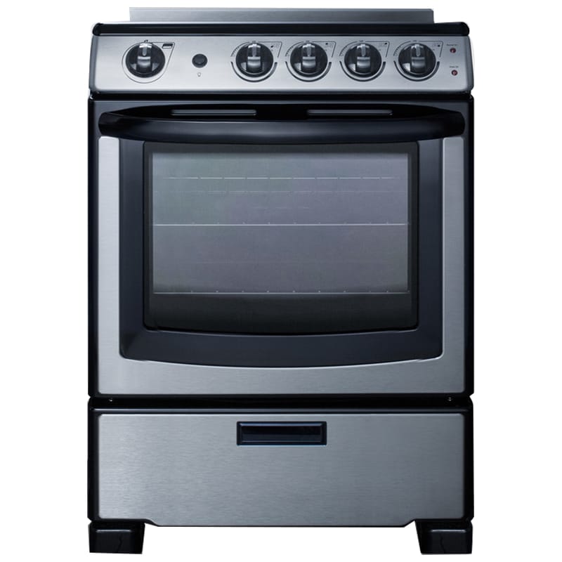 Summit White Pearl Series 24 in. 2.9 cu. ft. Slide-In Electric Range with Smoothtop Burners - Stainless Steel, , hires