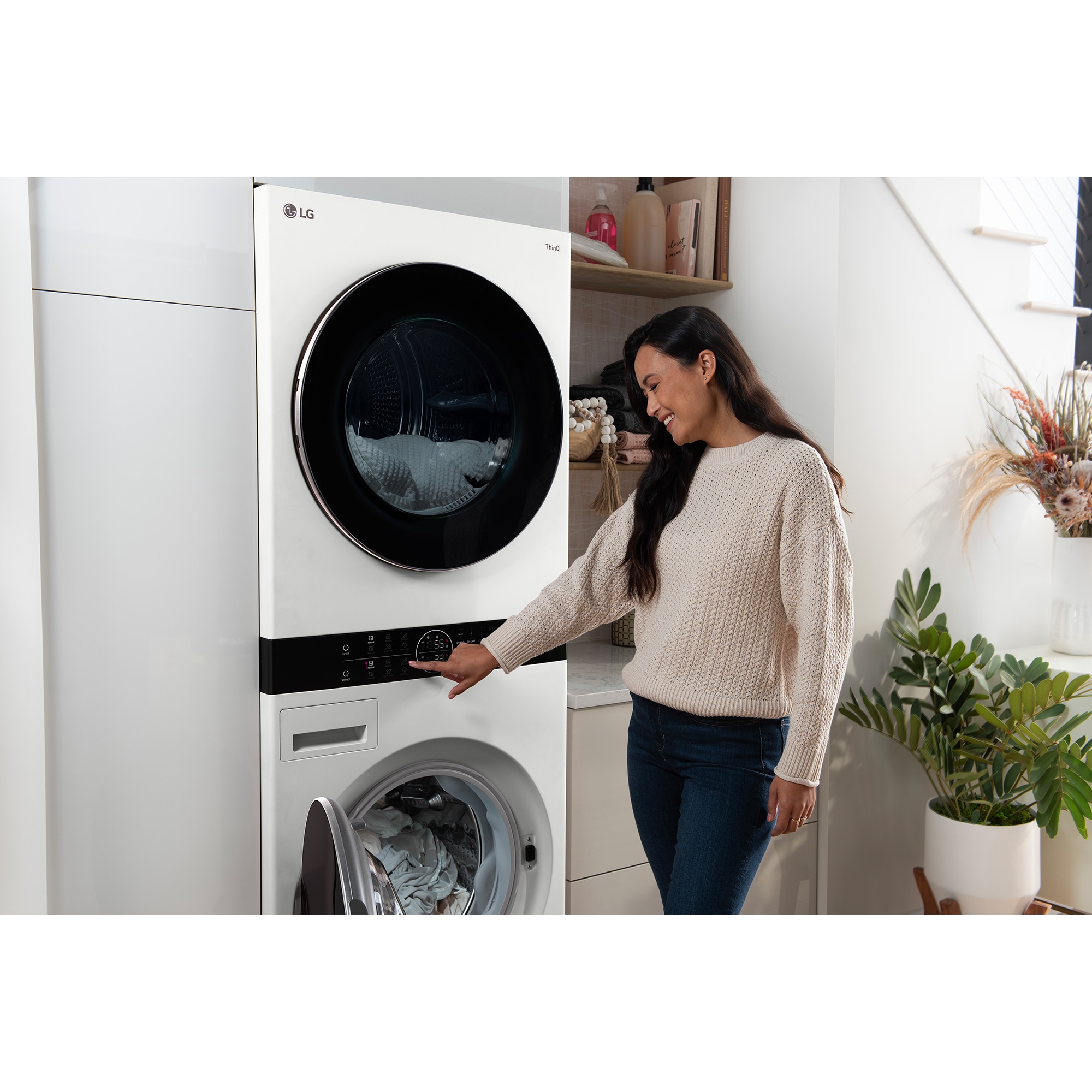 LG 27 in. 5.0 cu. ft. Smart Electric Front Load Ventless WashTower with Heat Pump, Center Control, AI Sensor Dry, Sanitize & Steam Cycle - White, , hires