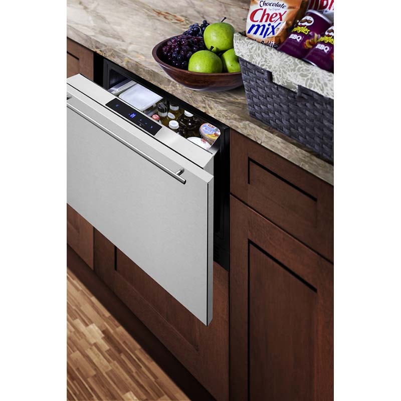 Summit 24 in. 1.6 cu. ft. Outdoor Single Refrigerator Drawer - Stainless Steel/Panel Ready, , hires