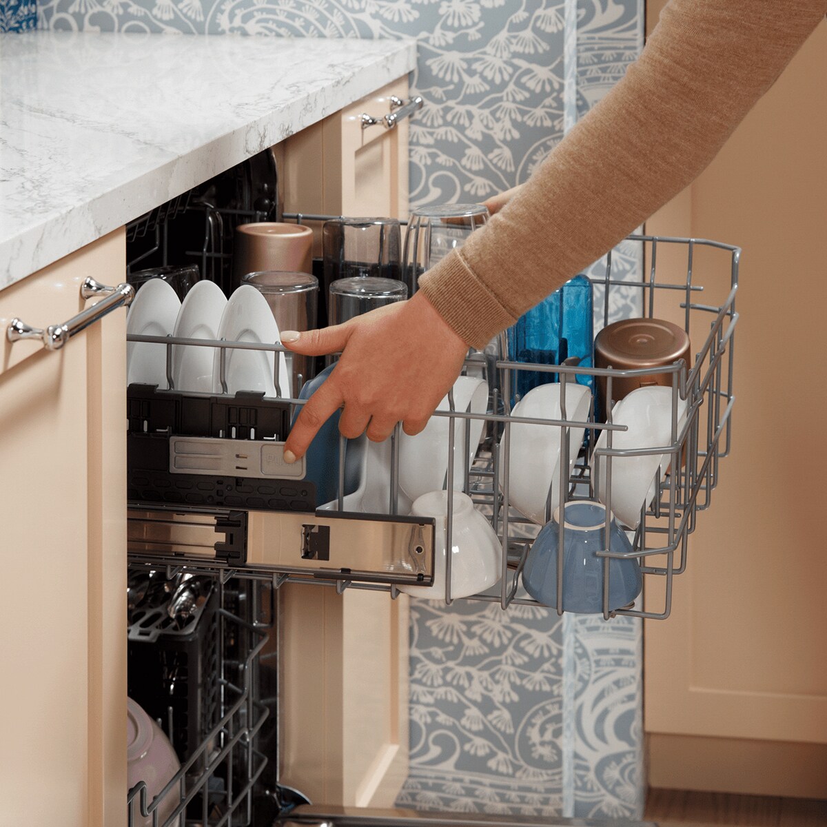 GE 24 in. Top Control Flush-Mount Dishwasher with 45 dBa Sound Level, 3rd-Rack & Dry Boost - Black Slate, Black Slate, hires