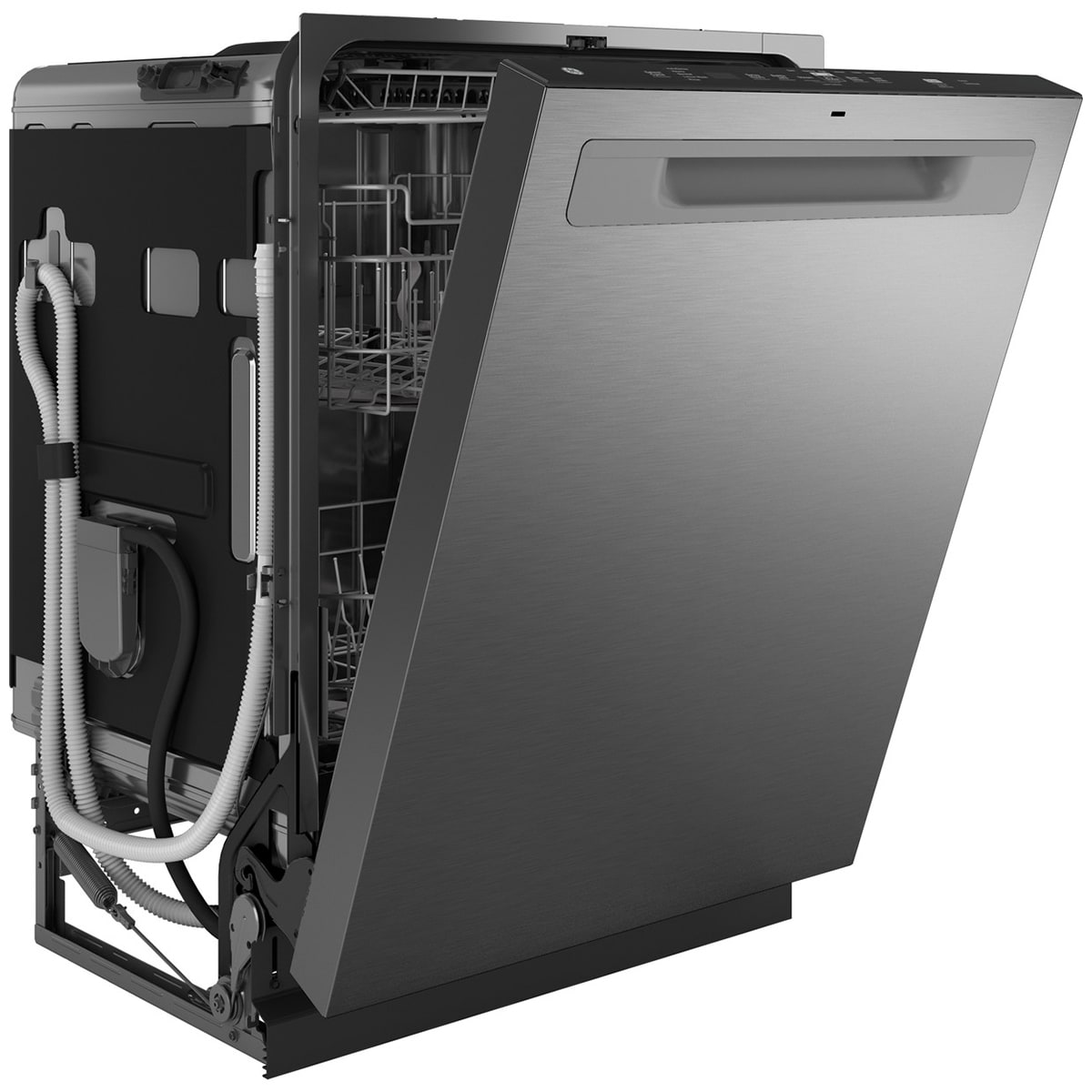 GE 24 in. Top Control Flush-Mount Dishwasher with 45 dBa Sound Level, 3rd-Rack, Dry Boost & Pocket Handle - Fingerprint Resistant Stainless, Fingerprint Resistant Stainless, hires