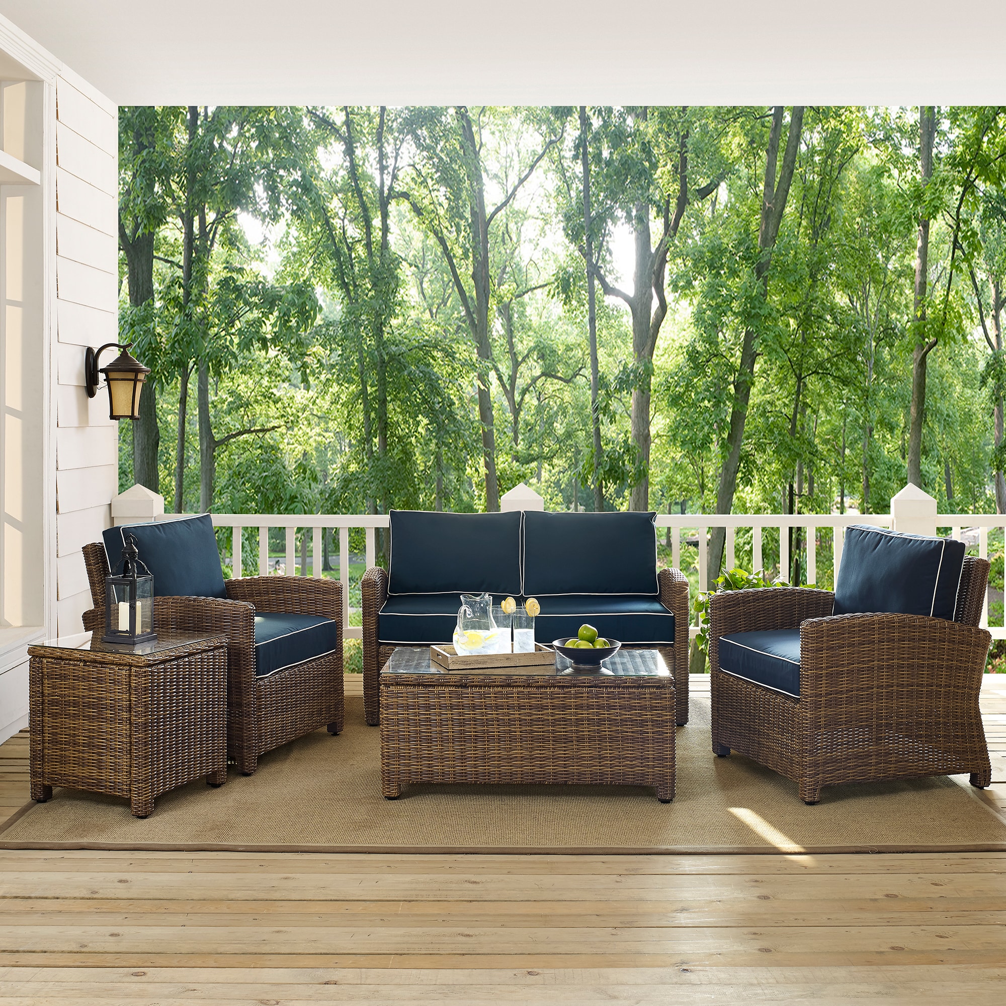 Crosley Bradenton 5 Piece Wicker Outdoor Conversation Set - Navy, , hires