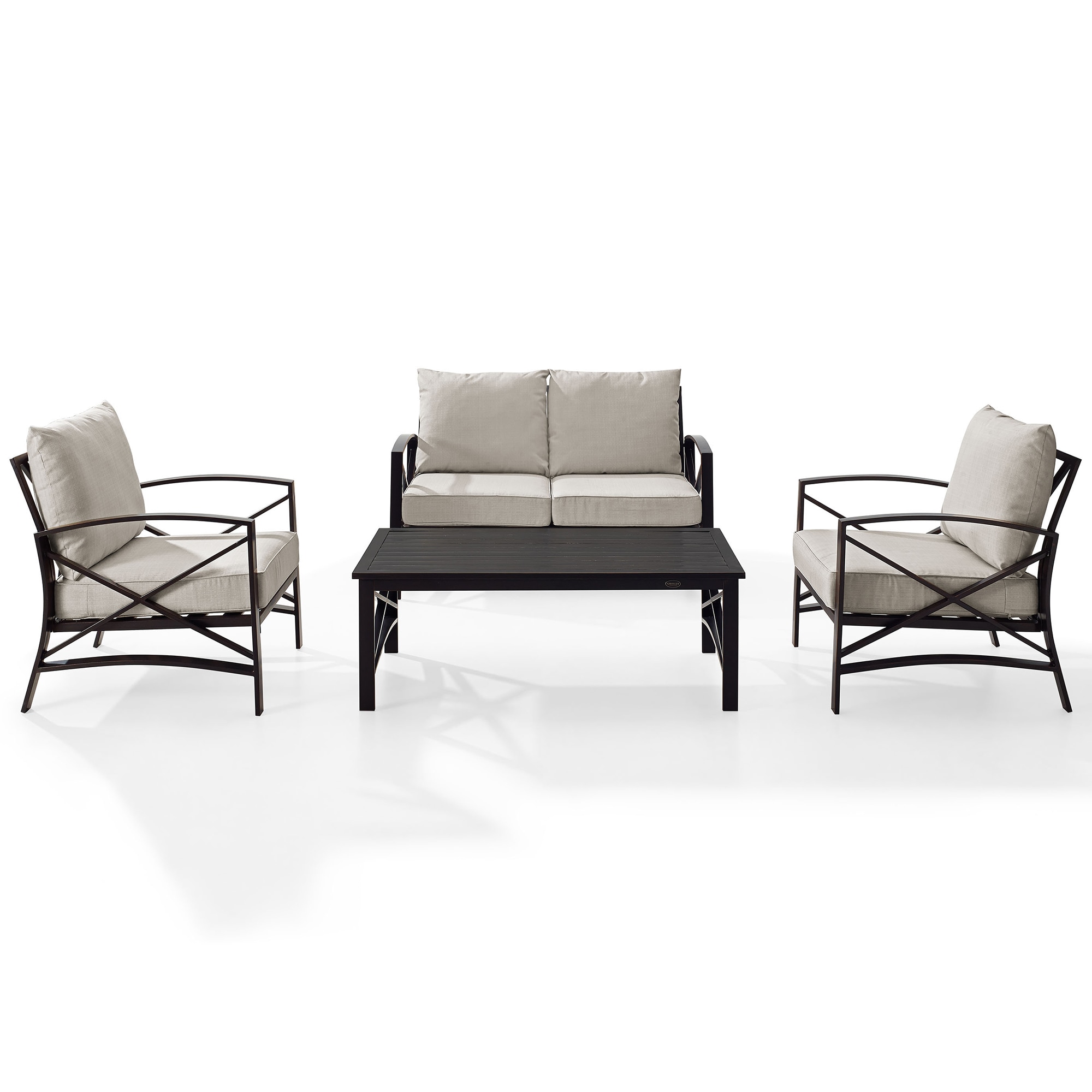 Crosley Kaplan 4-Piece Outdoor Loveseat Patio Furniture Set, Oil Rubbed Bronze with Oatmeal Cushions, , hires