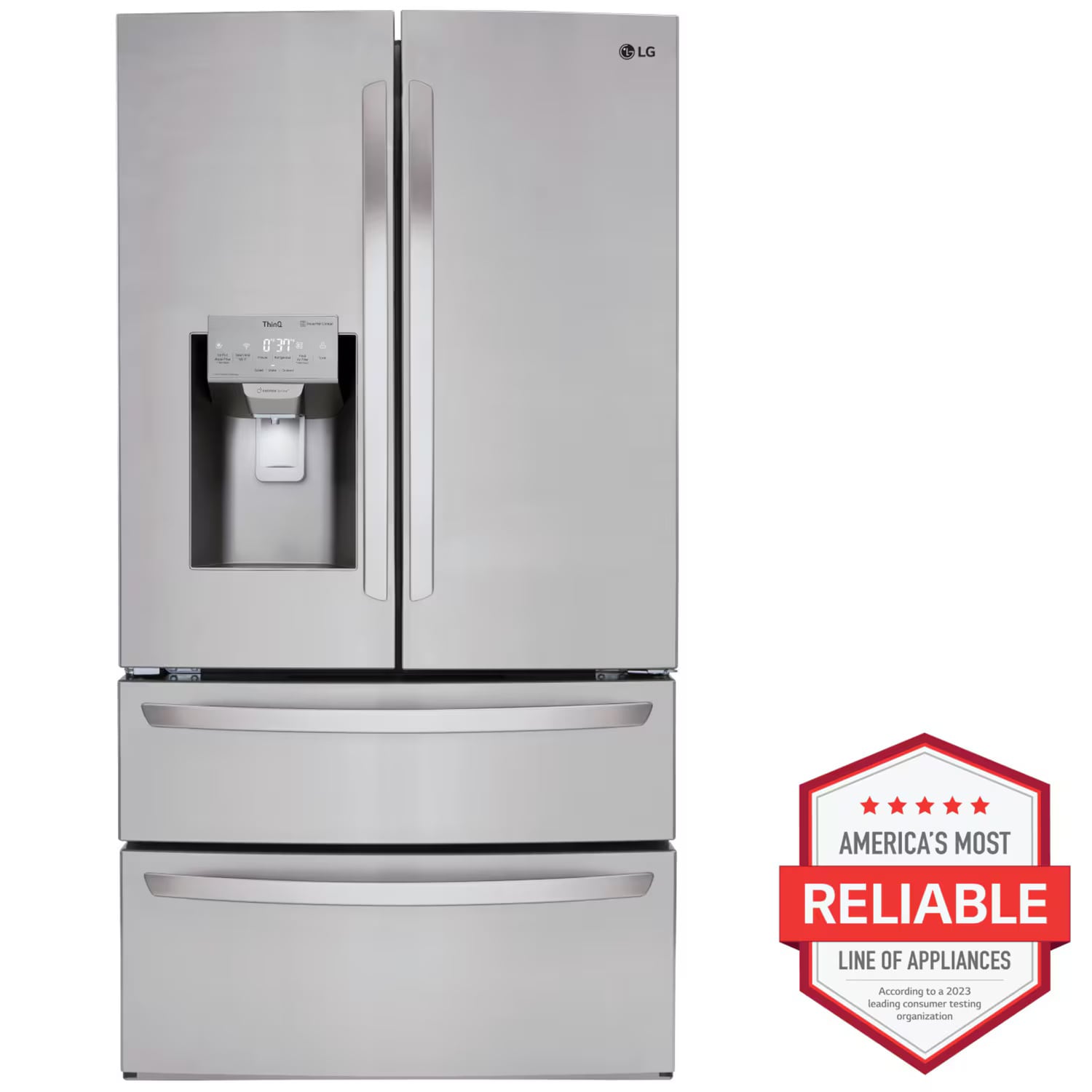 LG 36 in. 27.8 cu. ft. Smart 4-Door French Door Refrigerator with Ice & Water Dispenser - Stainless Steel, Stainless Steel, hires