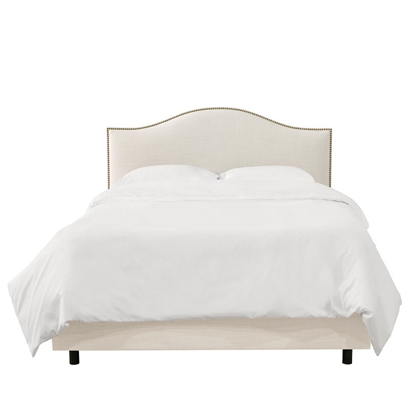 Full Nail Button Bed in Linen - Talc, Cream, hires