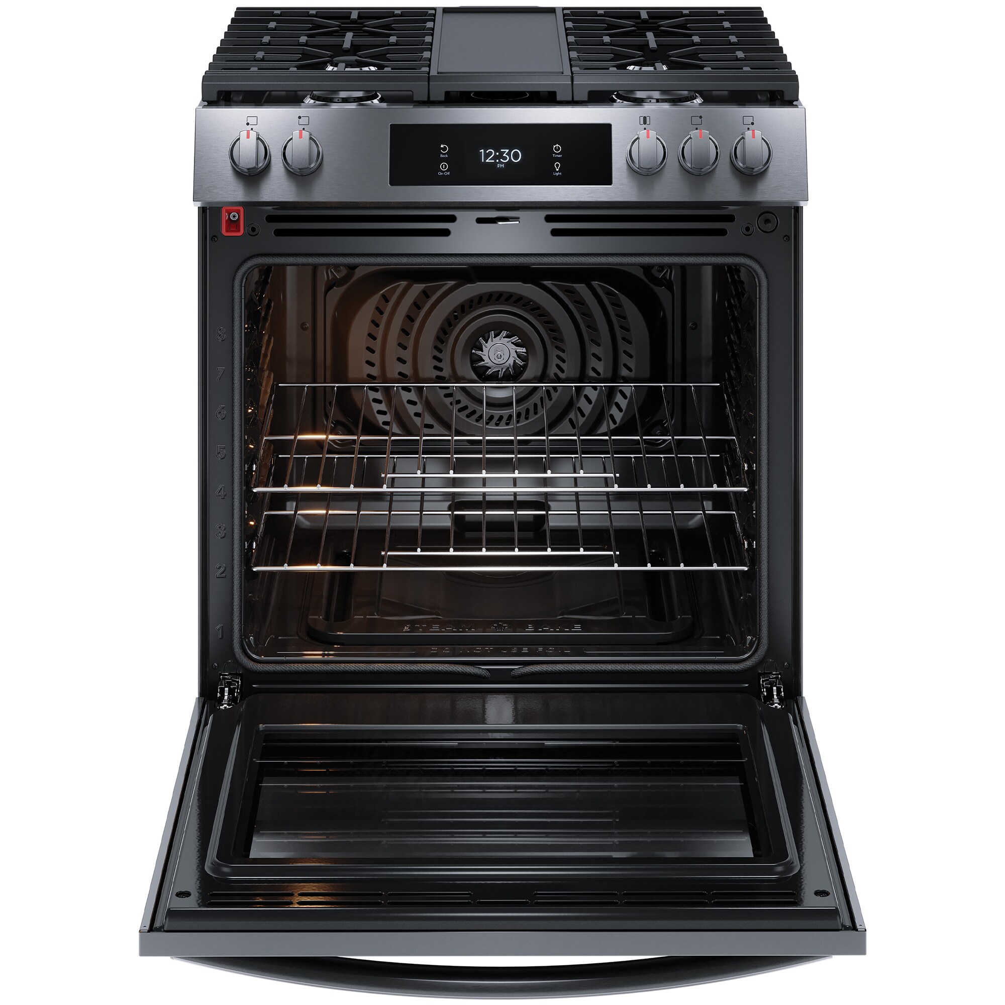 Frigidaire Gallery 30 in. 6 cu. ft. Air Fry True European Convection Steam Gas Range with 5 Sealed Burners & Griddle - Black Stainless, , hires