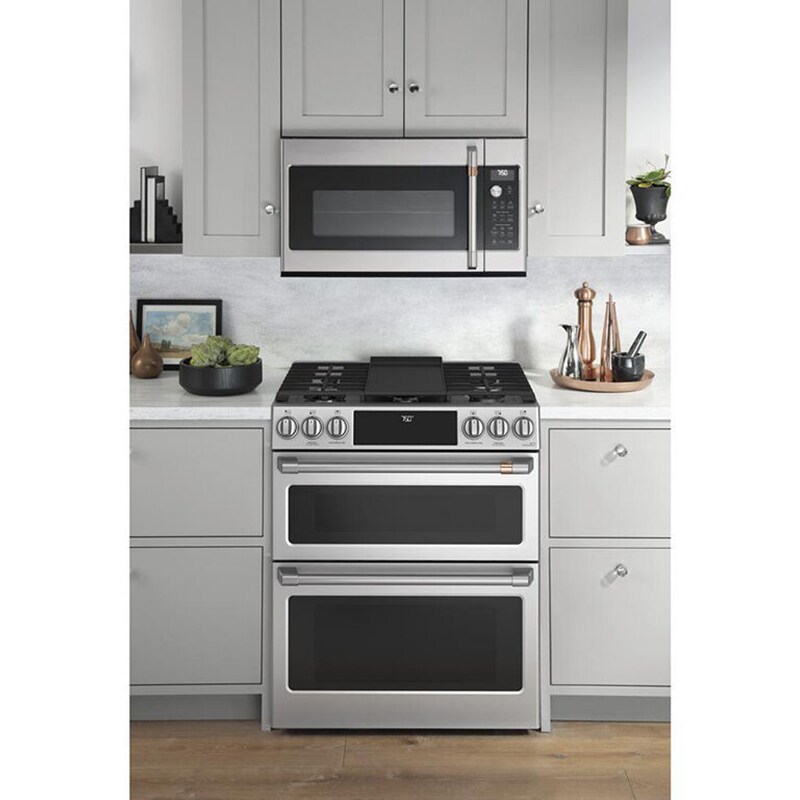 Cafe 30 in. 6.7 cu. ft. Smart Air Fry True European Convection Double Oven Slide-In Gas Range with 6 Sealed Burners & Griddle - Stainless Steel, Stainless Steel, hires
