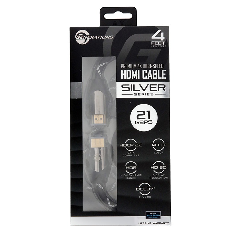 Generations 21.0 Gbps High Speed 4' Silver Series HDMI Cable (X4404)