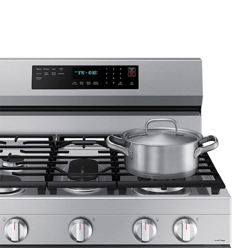 Samsung 30 in. 6 cu. ft. Smart Air Fry True European Convection Gas Range with 5 Sealed Burners & Griddle - Stainless Steel, Stainless Steel, hires