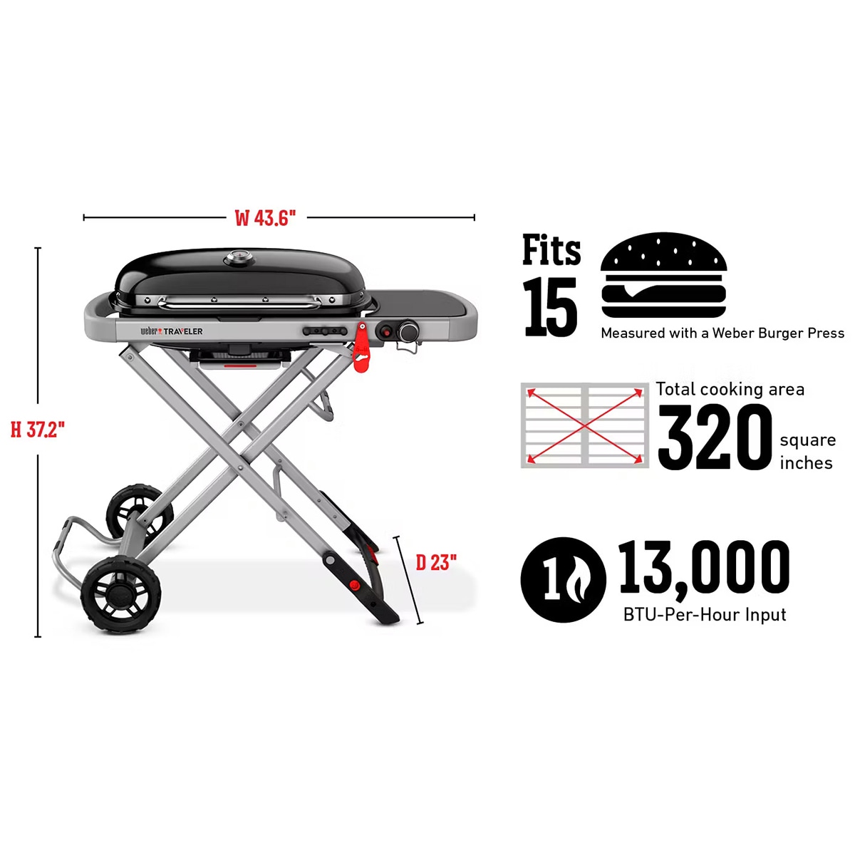 Weber Traveler 1-Burner Portable Liquid Propane Gas Grill - Black, , hires