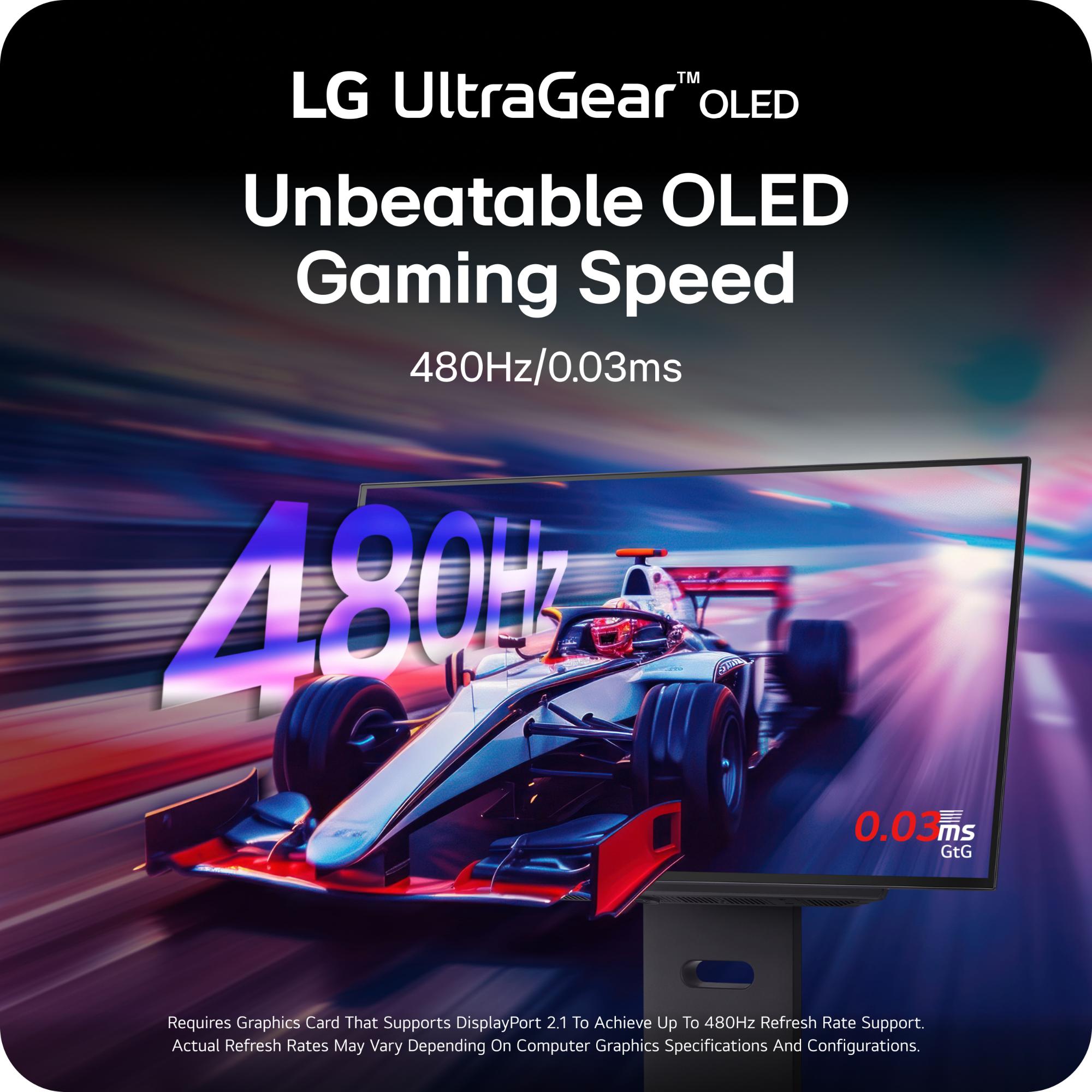 LG 27" UltraGear OLED QHD 480Hz 0.03ms G-Sync Compatible DisplayPort 2.1 Gaming Monitor, , hires
