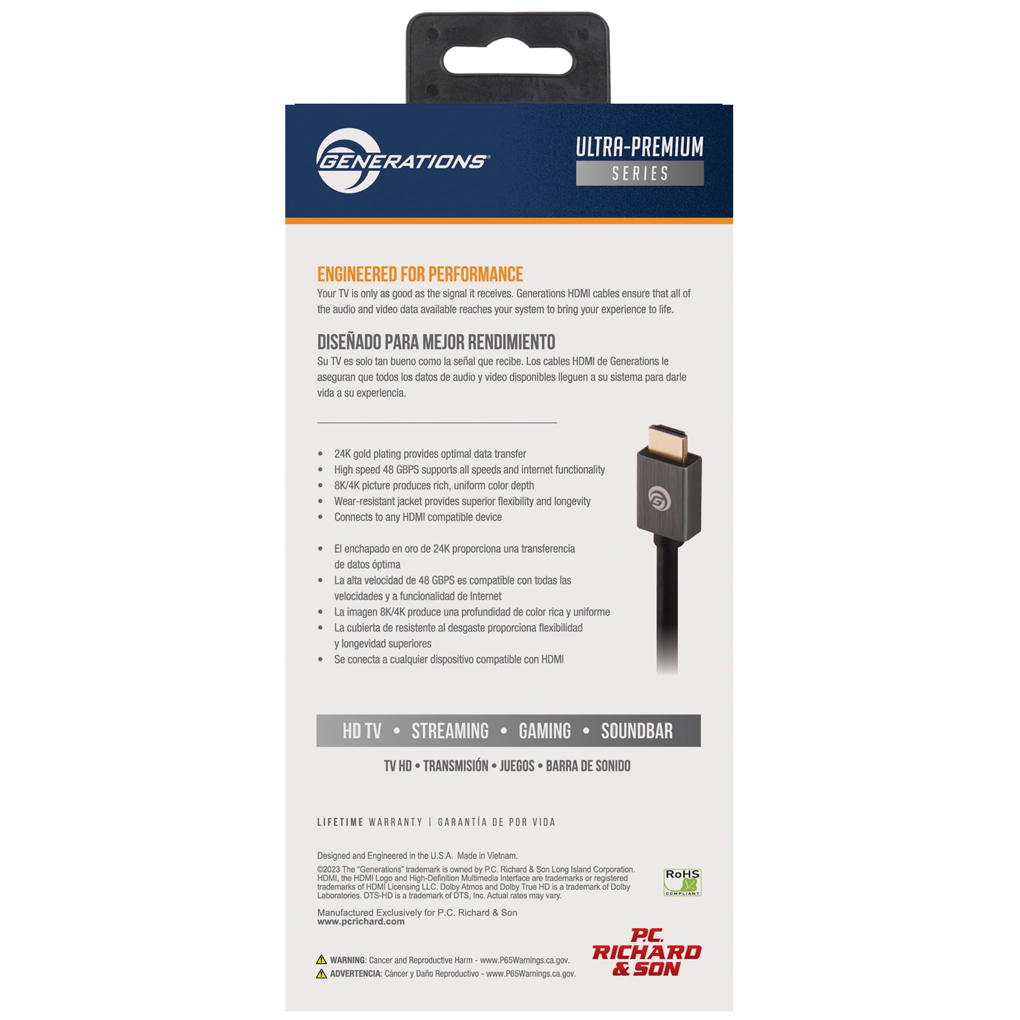 Generations Ultra-Premium Series 12 FT. 48 GBPS High-Speed HDMI Cable - Gray/Black, , hires