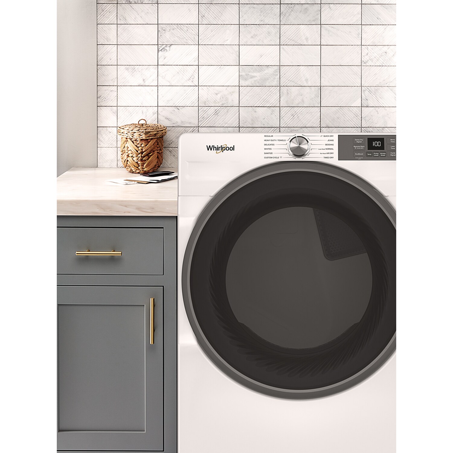 Whirlpool 27 in. 7.4 cu. ft. Smart Stackable Gas Dryer with Sensor Dry & Sanitize Cycle - White, White, hires