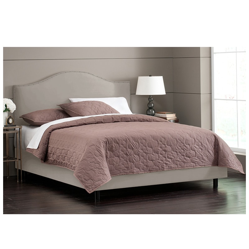 Skyline Furniture Nail Button Micro-Suede Fabric King Size Upholstered Headboard - Platinum, Platinum, hires